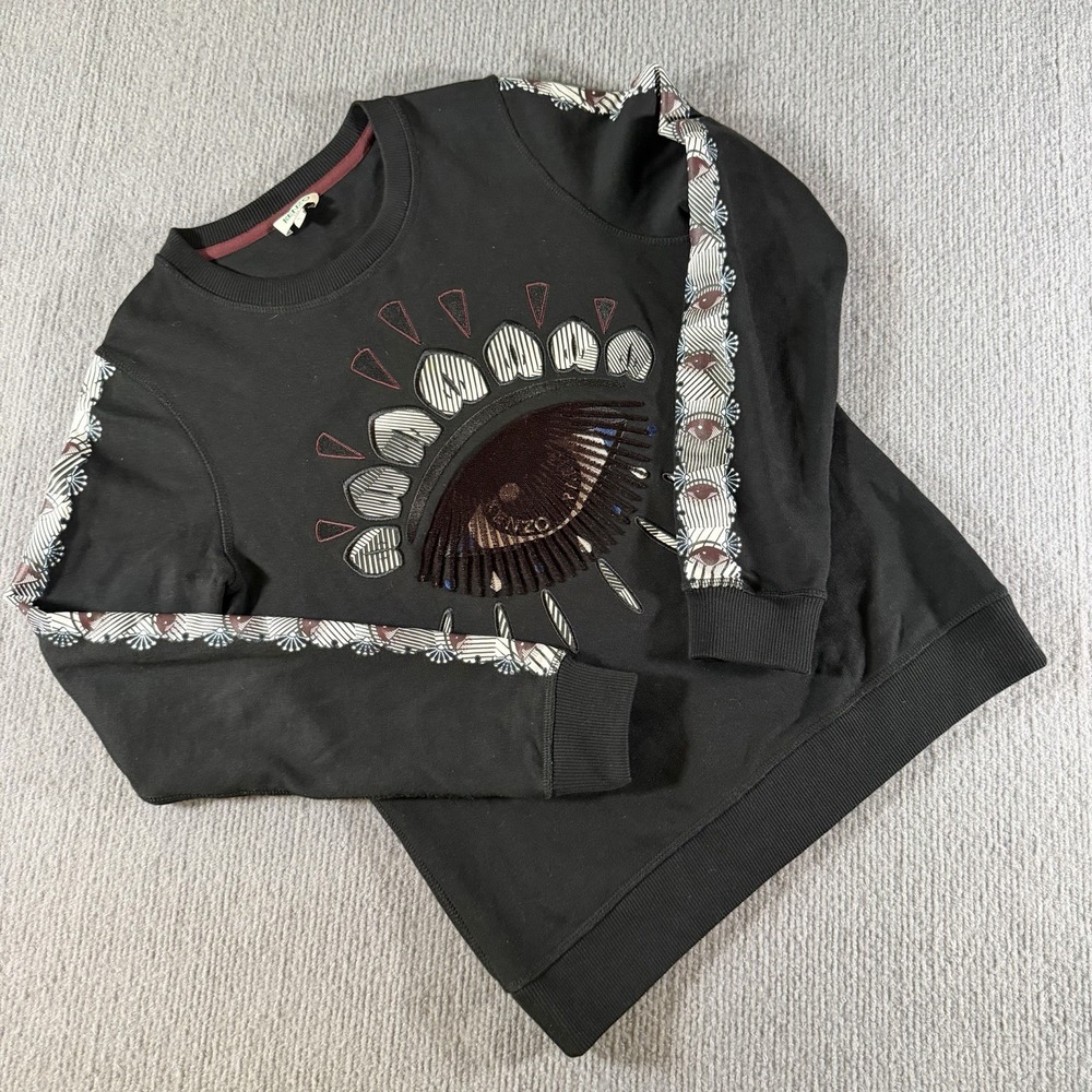 Kenzo‎ Paris Black Eye Occult Embroidered Logo Sweatshirt XS Velvet Patch